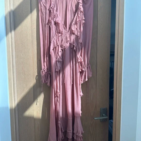 MANGO Boho Sheer Pink Ruffle Dress size 2/XS - Picture 7 of 9